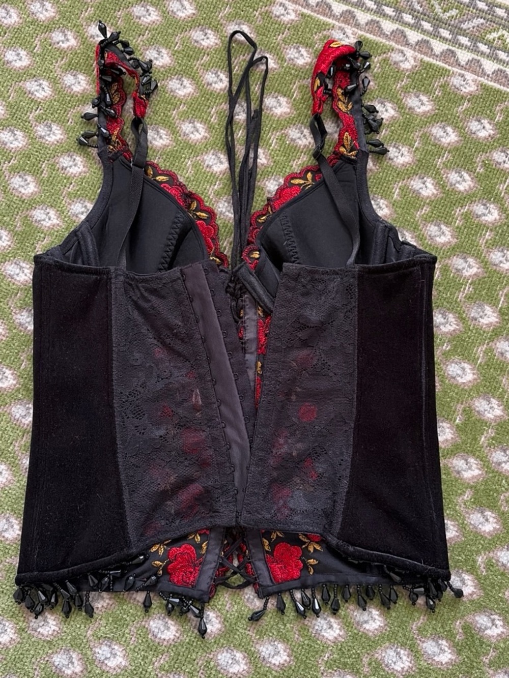 Victoria's Secret Black Bustier Camisole with Red Floral Embroidery - Picture 4 of 7